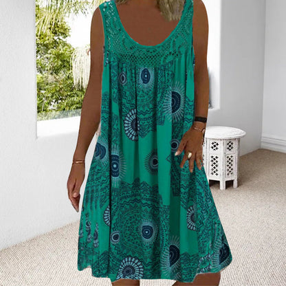 🎁Saldi eccezionali 50% di sconto⏳Abito estivo da donna con stampa senza maniche e scollo a O