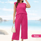 🌺2025 Neue Frauen Casual Cap Sleeve Top Wide Leg Crop Pants Zweiteilige Sets🌺