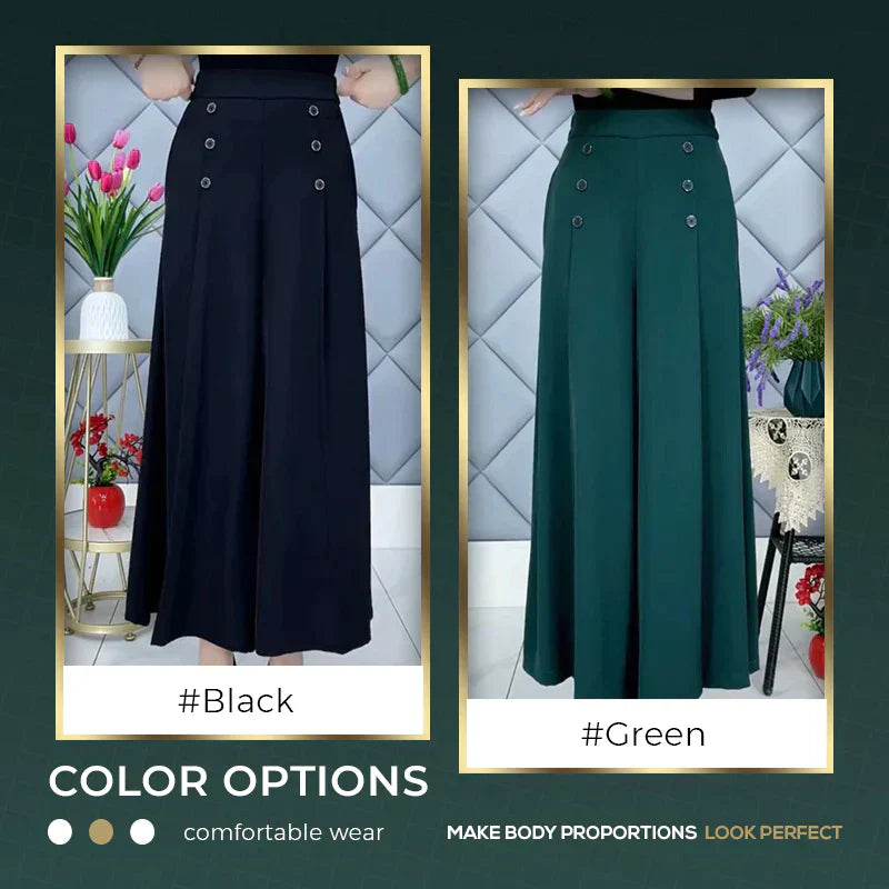 Pantaloni alla moda e pieghettati con una gamba larga