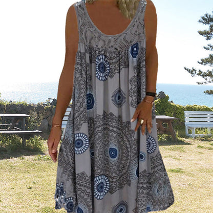 🎁Saldi eccezionali 50% di sconto⏳Abito estivo da donna con stampa senza maniche e scollo a O