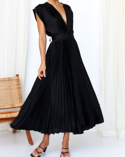 💃 Saldi eccezionali 50% di sconto⏳Abito con gonna plissettata drappeggiata e scollo a V