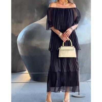 🤩49 % rabatt🔥(Gratis frakt)👗Elegant kjole i chiffon med kakeformet maxikjole for kvinner