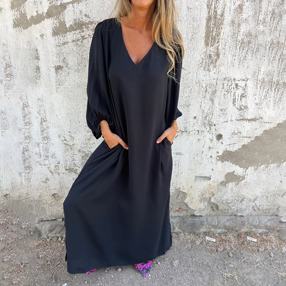 🔥Saldi eccezionali 49% di sconto🔥Abito con maniche a lanterna in tinta unita con scollo a V