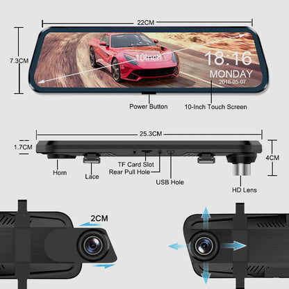👁️10-Zoll-Rückfahrkamera & Dashcam mit vollem Touchscreen – 1296P HD-Nachtsicht, Dual-Objektiv – ideal für sicheres Fahren & Parken🚗📹