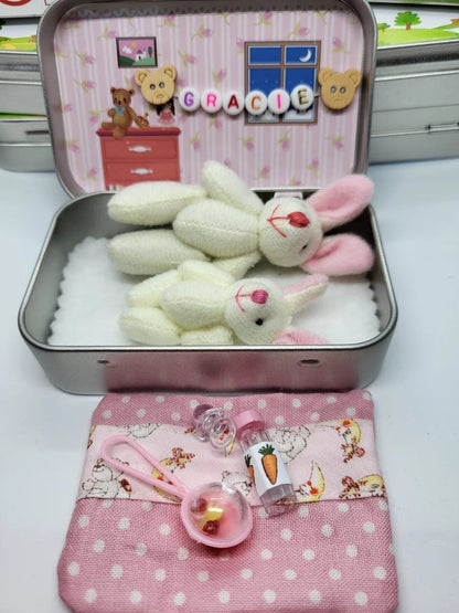 💎  Süße Osterhasen-Mama mit Baby in Blechdose – Handgefertigt, Kuschelig & Perfekt als Geschenk 🐰🎁