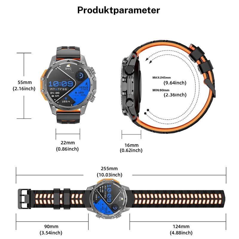 ⌚ 50% Rabatt ！1,52'' HD Smartwatch Herren | Anruf, Musik, IP68 | Lange Akkulaufzeit