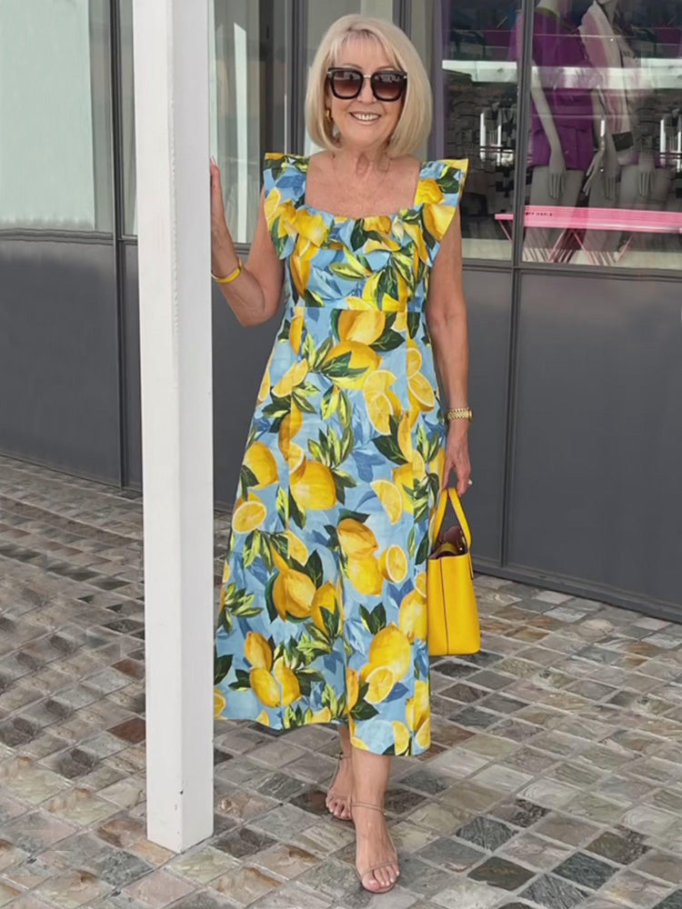 💥Sommersalg - 50 % rabatt🍋Plus size sitronprint tunikakjole