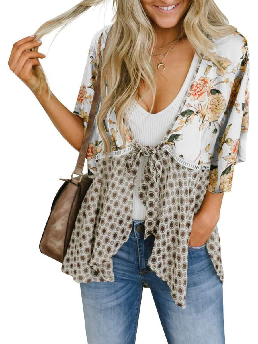 📢📢Großer Ausverkauf läuft!⏰🌸Damen-Kimonos mit Blumenmuster, Rüschenärmeln und Bindegürtel – luftige Boho-Cardigans im lockeren Schnitt