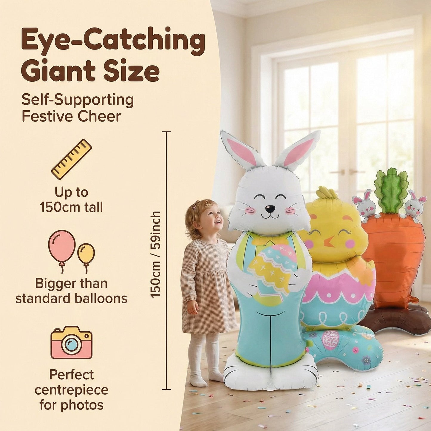 🎁 Oster-Frühbucher-Sale 🐰 Riesen 3D-Steh-Hase-Ballon – selbststehend für festliche Stimmung