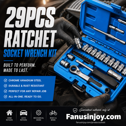 ⏳Zeitlich begrenztes Sonderangebot⏰29-teiliges Ratschen-Steckschlüssel-Set – Chrom-Vanadium-Stahl, 11 Stecknüsse & 10 Bits. Perfekt für Autoreparaturen & DIY 🛠️✨