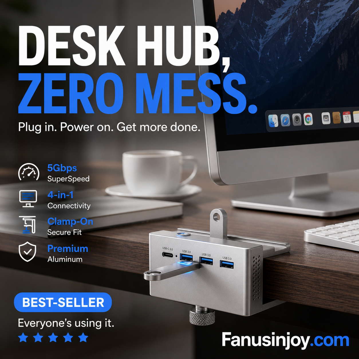 💥Begrenzte Zeit 50% Rabatt! 🖥️Schluss mit Kabelchaos! Klemm-USB-3.0-Hub aus Aluminiumlegierung – 4-Port-Dockingstation