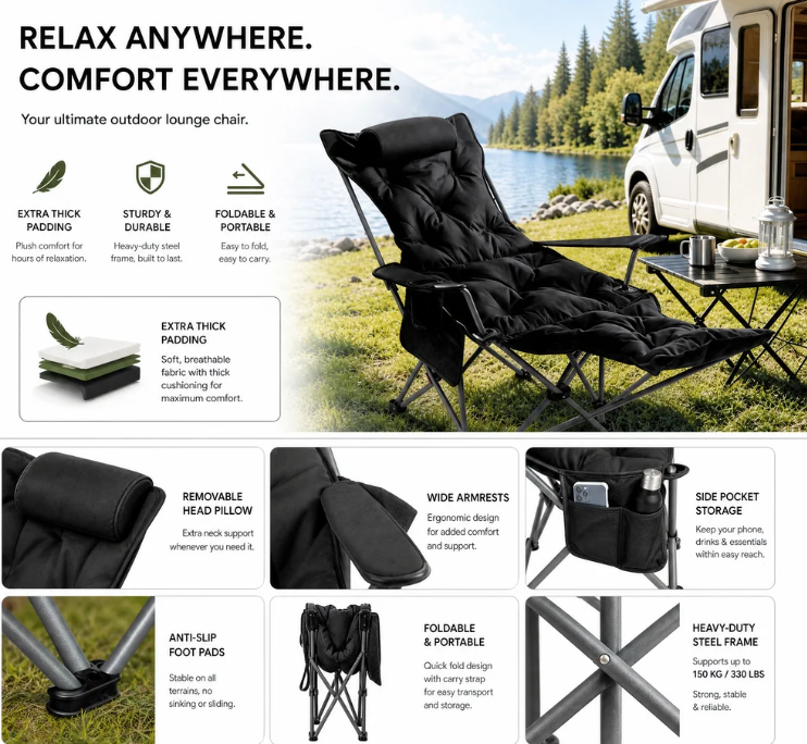 🪑 Tragbarer verstellbarer Klappstuhl für Außenbereich – Leicht, stabil & vielseitig – Ideal für Garten, Camping, Strand oder Terrasse – einfacher Transport und Aufbau 🏕️✨
