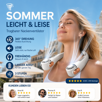 🥳2026 SONDERANGEBOT🥳💞ÜBER 50.000 VERKAUFT!🍃 Halsventilator mit Luftkühlung – extrem leise, um 360° drehbar, 3 Geschwindigkeitsstufen. Freihändige Kühlung, 48 Stunden Akkulaufzeit. Ein Muss für den Sommer! 😎🌬️