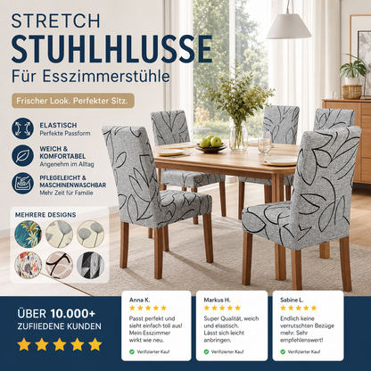 🛋️ Aktion: 2 für 1 – Universal-Stuhlbezug mit elastischem Stoff & Print – für Rückenlehne und Sitzfläche, waschbar & vielseitig für Esstisch & Wohnzimmer 🪑