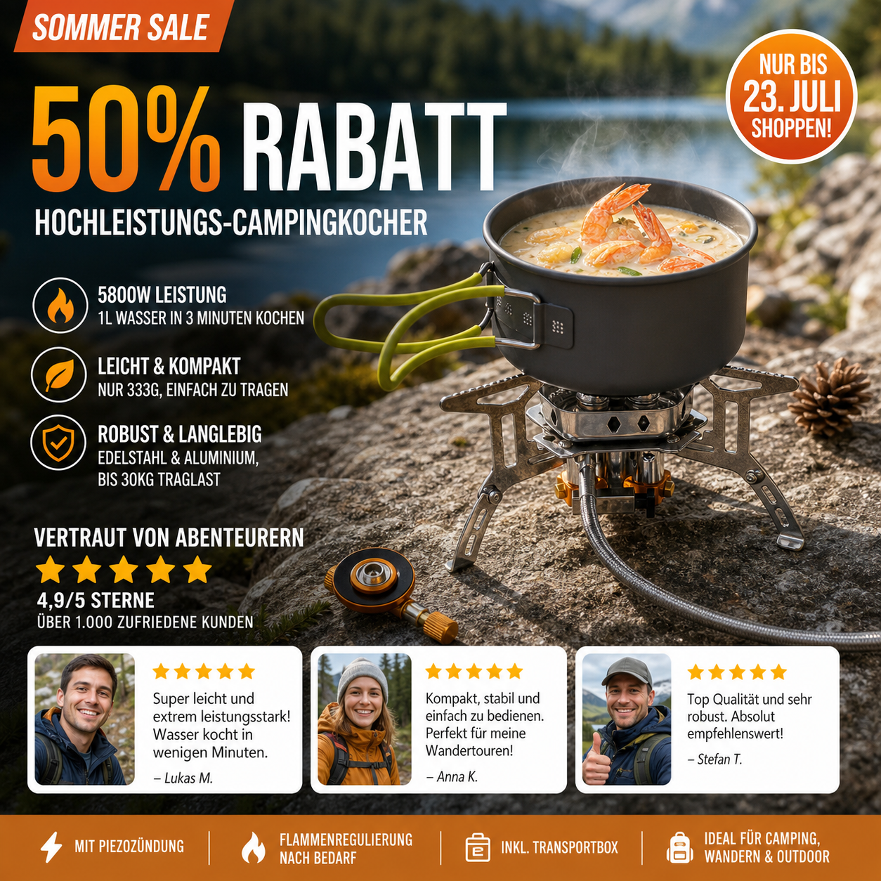 🔥 50% RABATT! 🏕️ Windfester Gasbrenner für Camping & Outdoor-Aktivitäten – Kompakt & leistungsstark – Ideal für Trekking, Picknick oder Notfall – zuverlässige Flamme bei Wind 🌬️