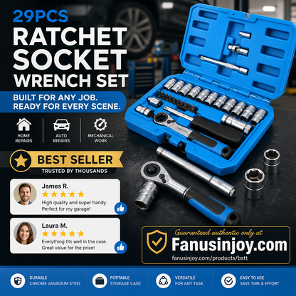 ⏳Zeitlich begrenztes Sonderangebot⏰29-teiliges Ratschen-Steckschlüssel-Set – Chrom-Vanadium-Stahl, 11 Stecknüsse & 10 Bits. Perfekt für Autoreparaturen & DIY 🛠️✨