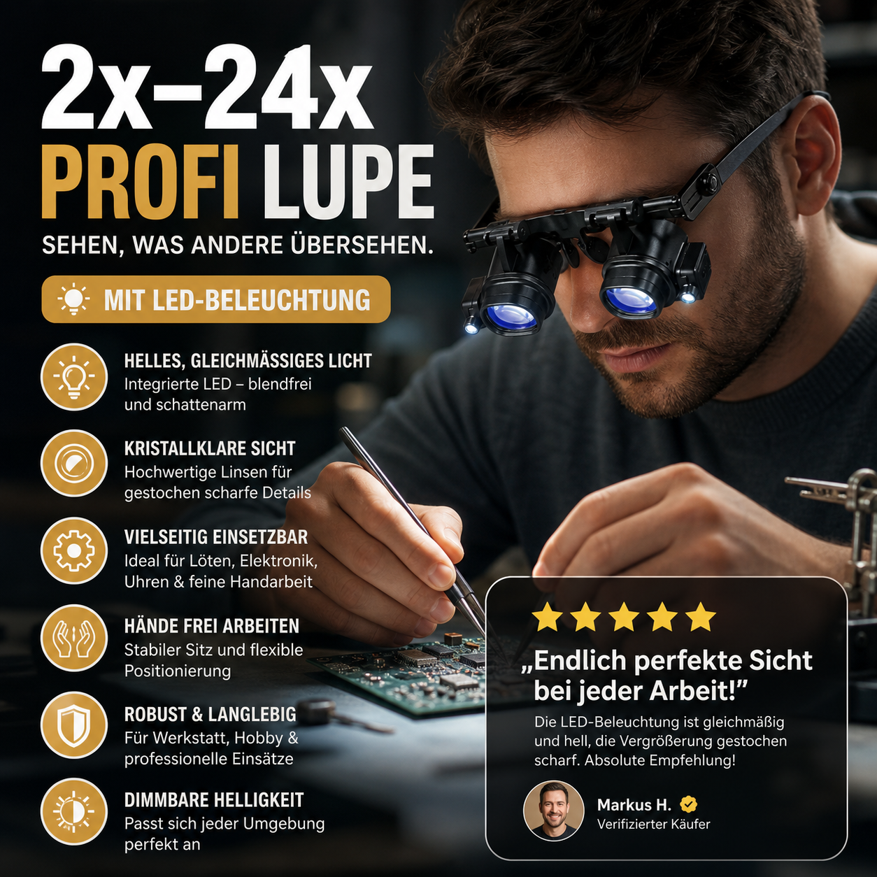 🔍 50% RABATT! ⏰ LED-Präzisionslupe für Elektronik und Handwerk – Verstellbarer Ständer & 10-20X Zoom – Perfekt für Löten, Uhrenreparatur oder Miniaturmalerei – handsfree & hell 🛠️