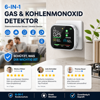 📢📢50 % Rabatt!!🏠✨Multigas‑Alarm mit LCD‑Display | CO‑, Gas‑ und Rauchmelder, Temperatur‑ und Luftfeuchtigkeitsüberwachung