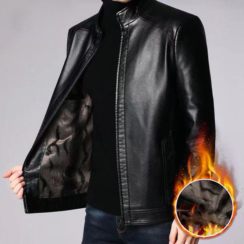 ⏳🍂Herrenjacke aus Leder mit warmem Plüschfutter