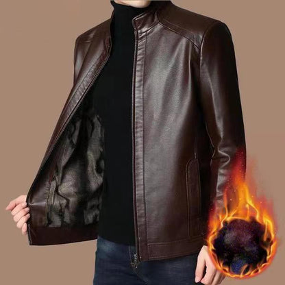⏳🍂Herrenjacke aus Leder mit warmem Plüschfutter