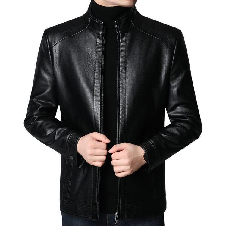 ⏳🍂Herrenjacke aus Leder mit warmem Plüschfutter