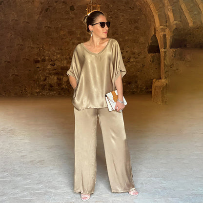 💃Elegant shiny two-piece set with V-neck in plus size