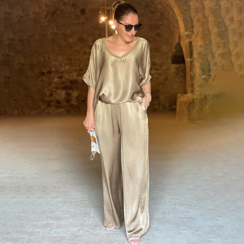 💃Elegant shiny two-piece set with V-neck in plus size