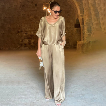 💃Elegant shiny two-piece set with V-neck in plus size
