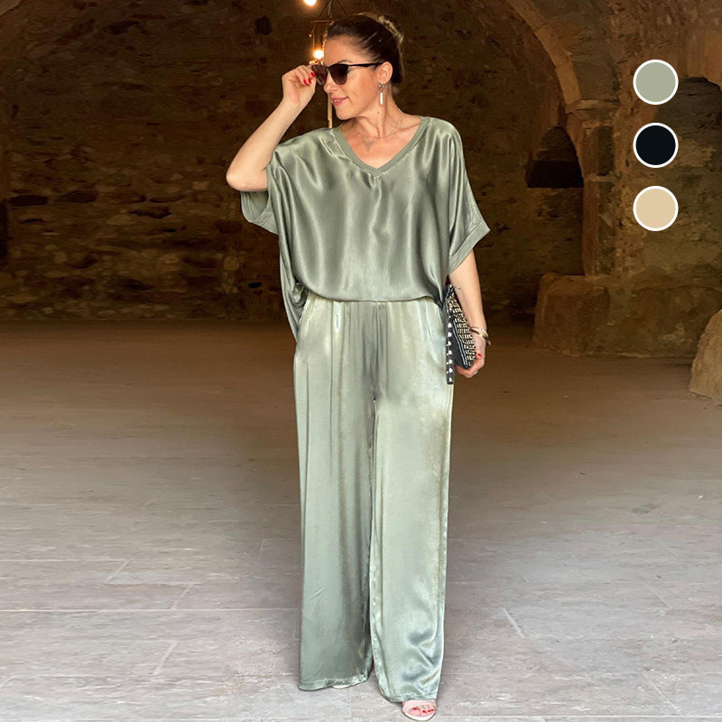 💃Elegant shiny two-piece set with V-neck in plus size