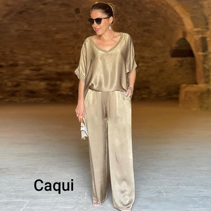 💃Elegant shiny two-piece set with V-neck in plus size