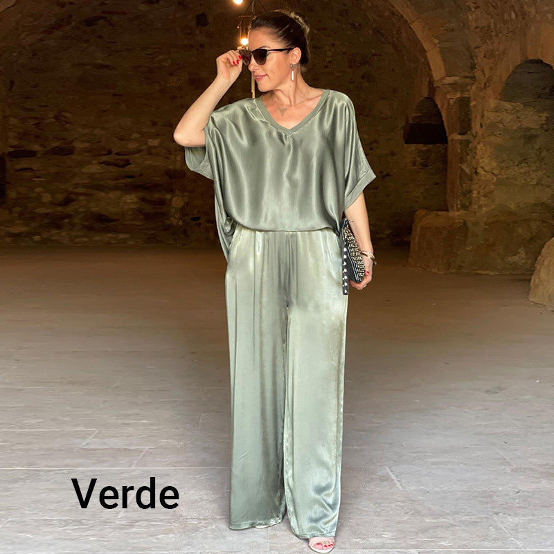 💃Elegant shiny two-piece set with V-neck in plus size