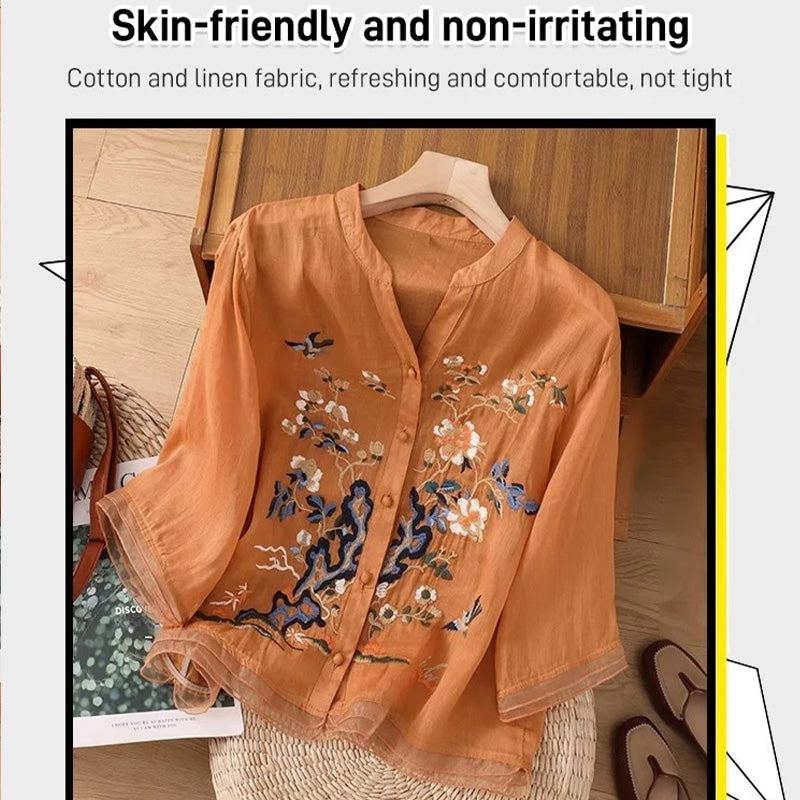 👚Löst sittande broderad topp för kvinnor