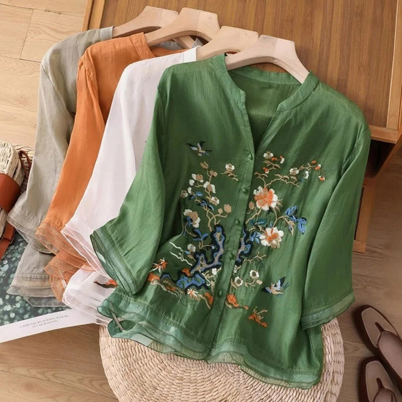 👚Löst sittande broderad topp för kvinnor