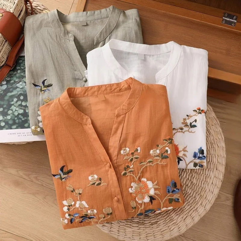 👚Löst sittande broderad topp för kvinnor