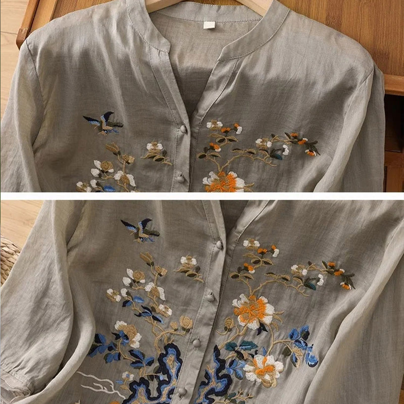 👚Löst sittande broderad topp för kvinnor