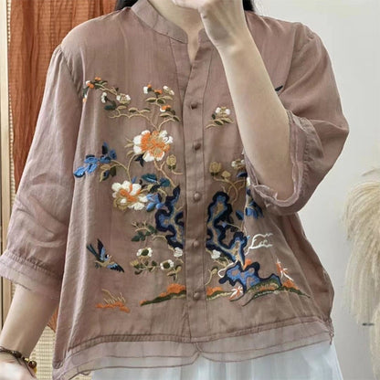 👚Löst sittande broderad topp för kvinnor
