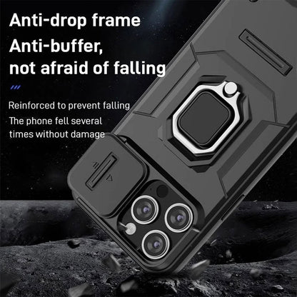 🔥Kampbjørn med kamerabeskyttelse, trykkvindu og fingerring-deksel til iPhone