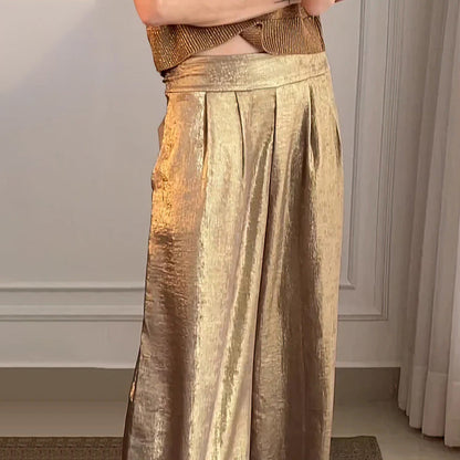 🔥Cardigan lucido e pantaloni larghi da donna in set da 2.