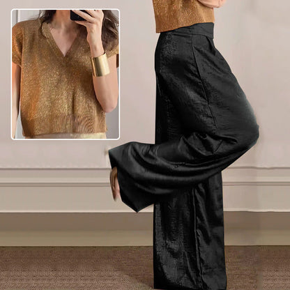 🔥Cardigan lucido e pantaloni larghi da donna in set da 2.