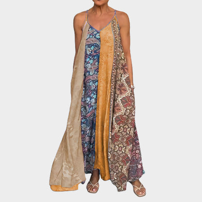 🌈Offerta di primavera - sconto del 49%✨Abito lungo da donna con spalline sottili e stampa, vestibilità comoda