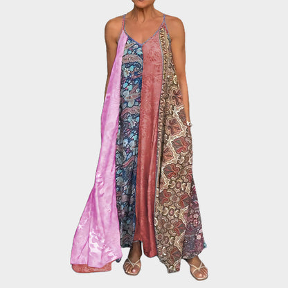🌈Offerta di primavera - sconto del 49%✨Abito lungo da donna con spalline sottili e stampa, vestibilità comoda