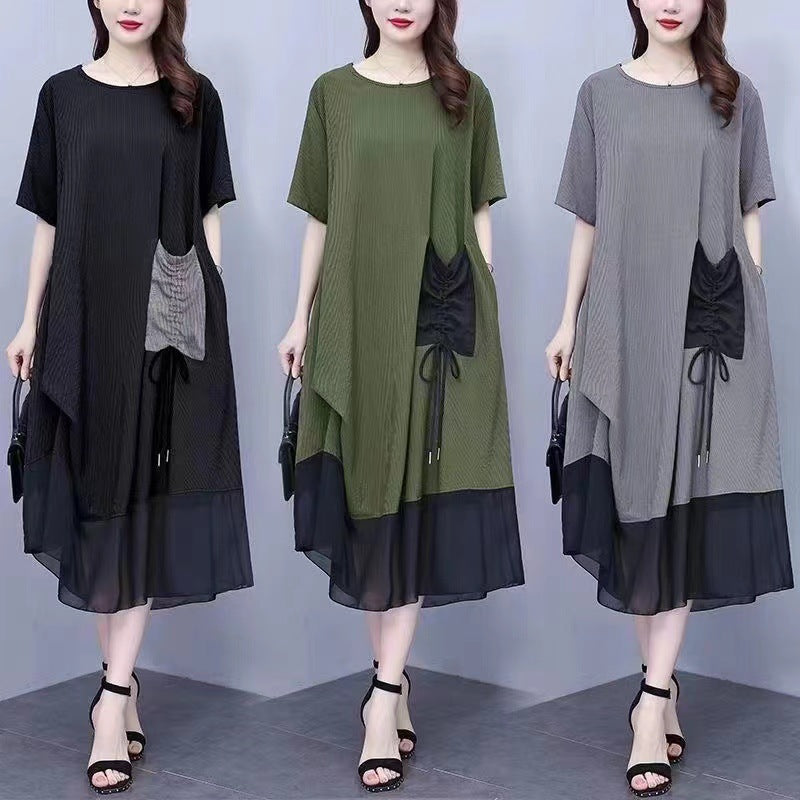 Vestido de ocio de mosaico para mujeres con un escote circular