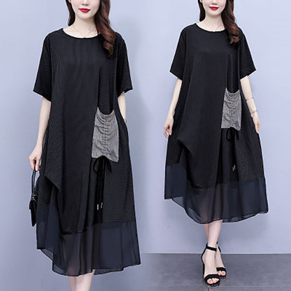 Vestido de ocio de mosaico para mujeres con un escote circular