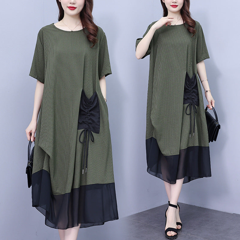 Vestido de ocio de mosaico para mujeres con un escote circular
