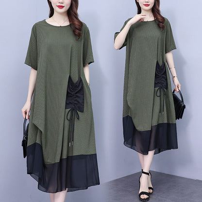Vestido de ocio de mosaico para mujeres con un escote circular