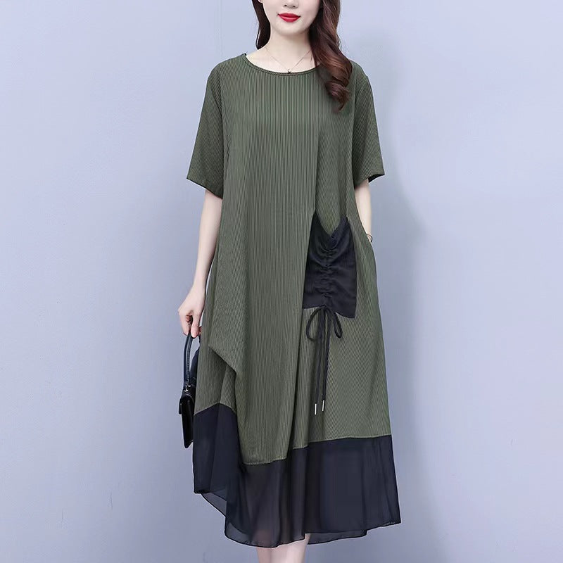 Vestido de ocio de mosaico para mujeres con un escote circular