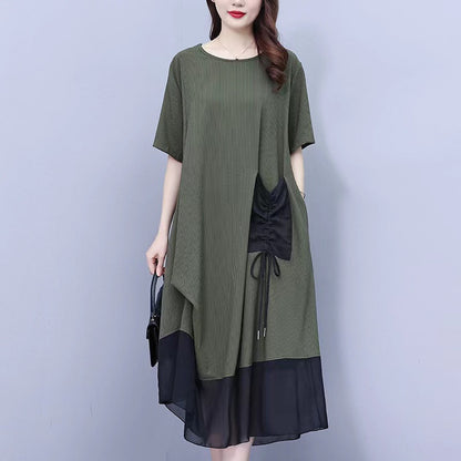 Vestido de ocio de mosaico para mujeres con un escote circular