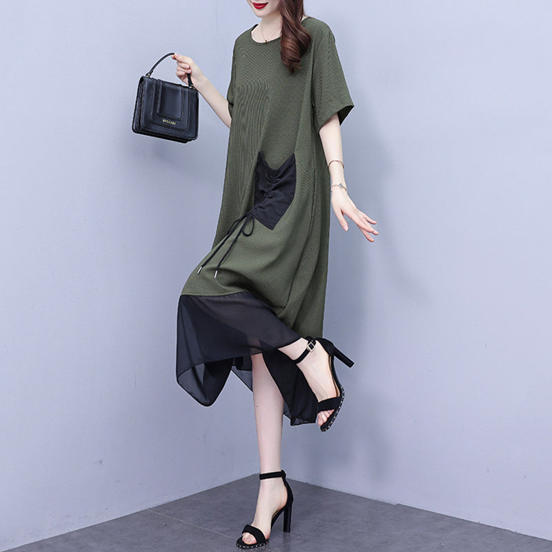 Vestido de ocio de mosaico para mujeres con un escote circular