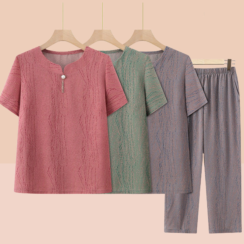 🎁prodotto popolare⏳Top a maniche corte con elastico in vita e pantaloni, set casual da 2 pezzi