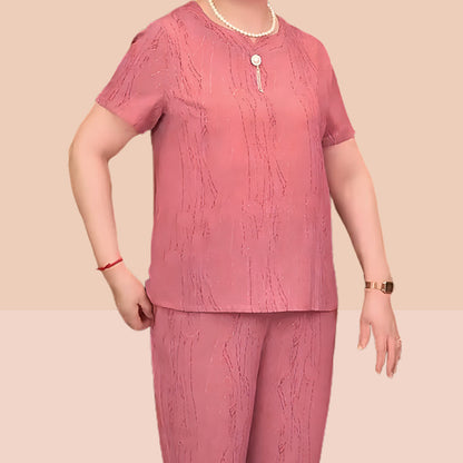 🎁prodotto popolare⏳Top a maniche corte con elastico in vita e pantaloni, set casual da 2 pezzi